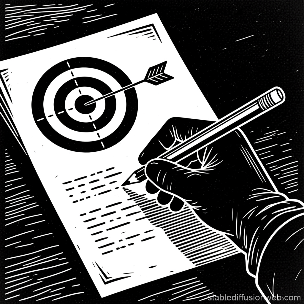 Black Gloved Hand Writing on Target Document Illustration
