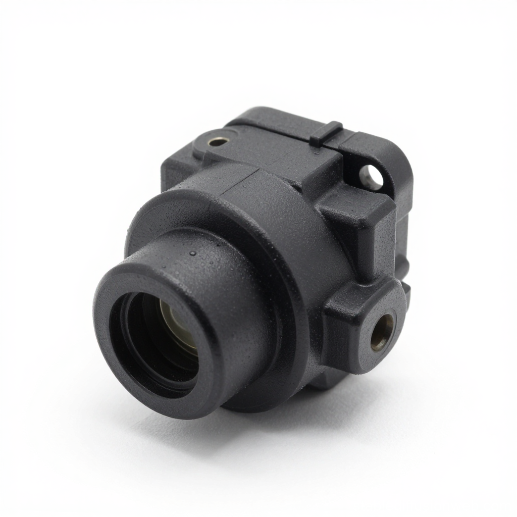 Black Plastic Automotive Sensor Part on White Background