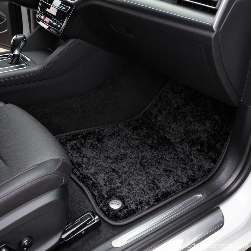 Black Plush Car Floor Mat in Modern Vehicle Interior