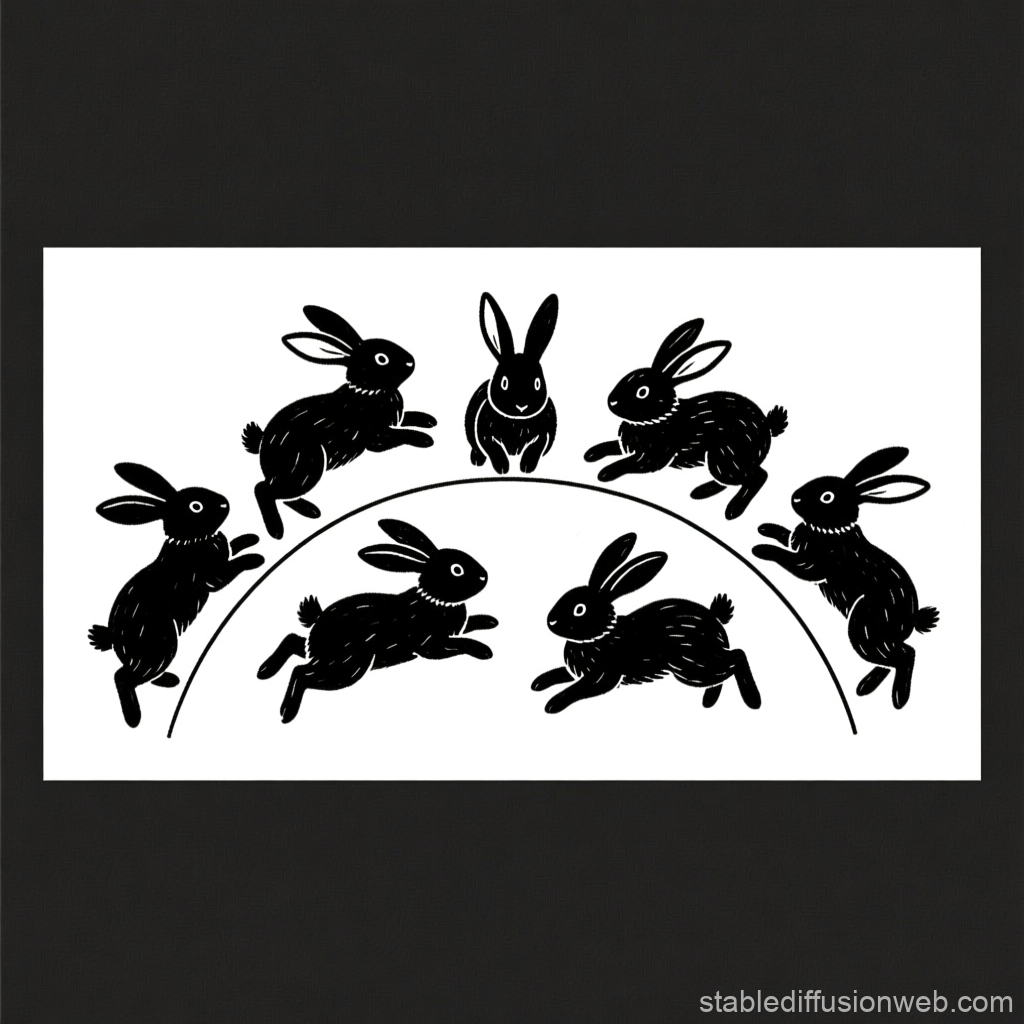 Black Silhouette Bunnies Hopping in Arc Formation