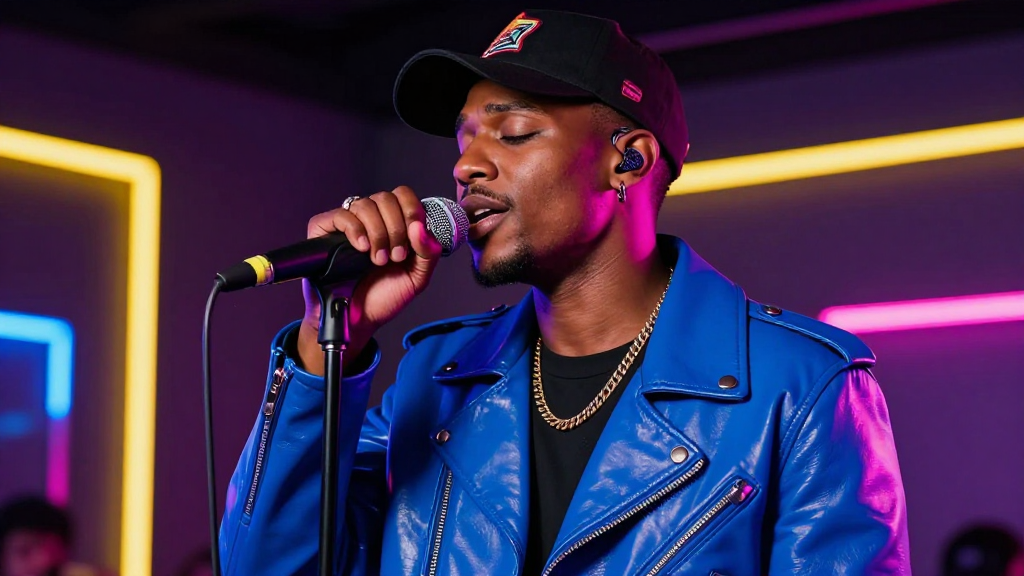 Black Singer Performing Live with Neon Lights