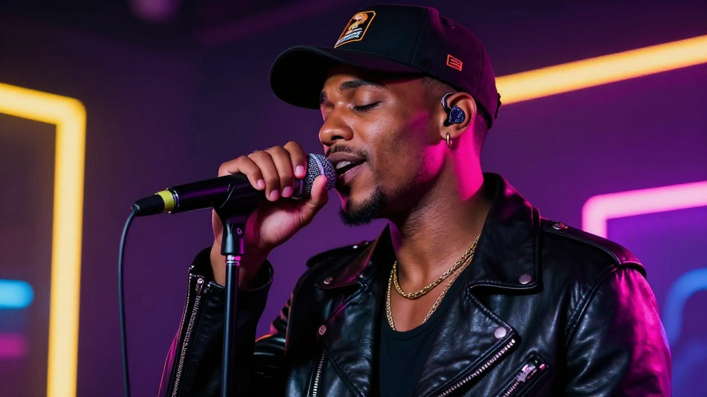 Black Singer Performing with Passion on Stage