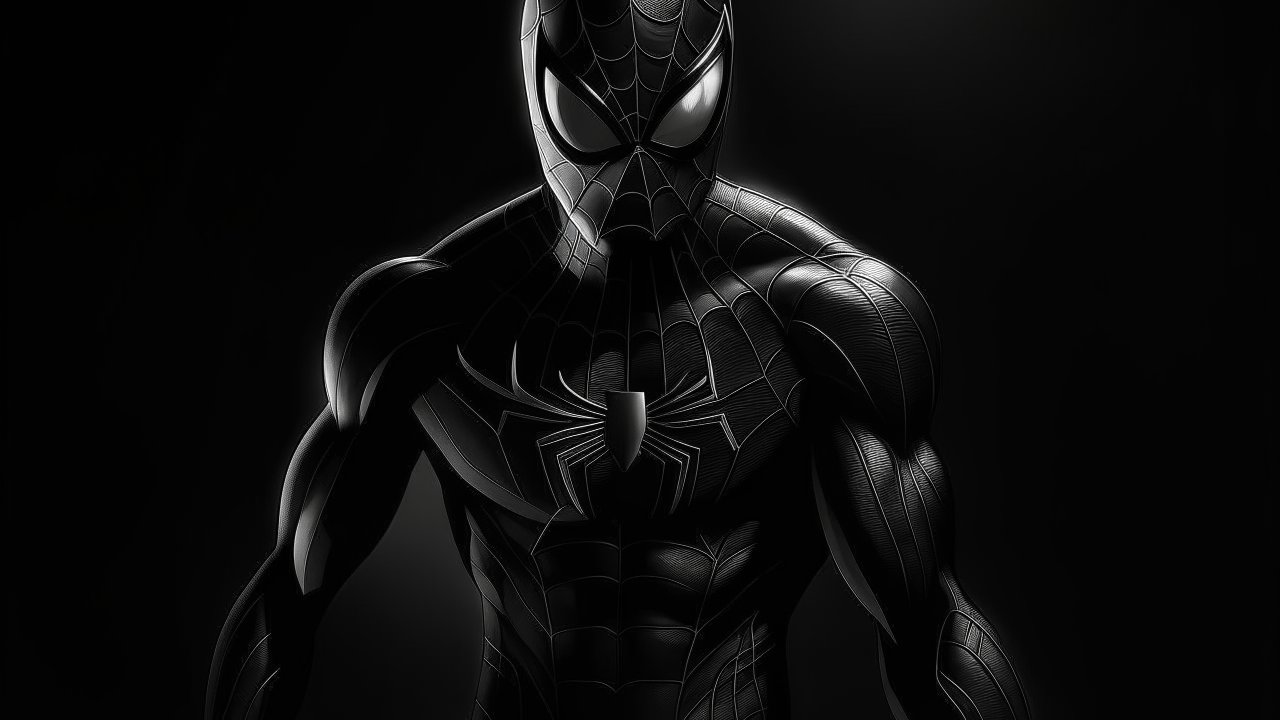 Black Suit Spider-Man in Dramatic Lighting