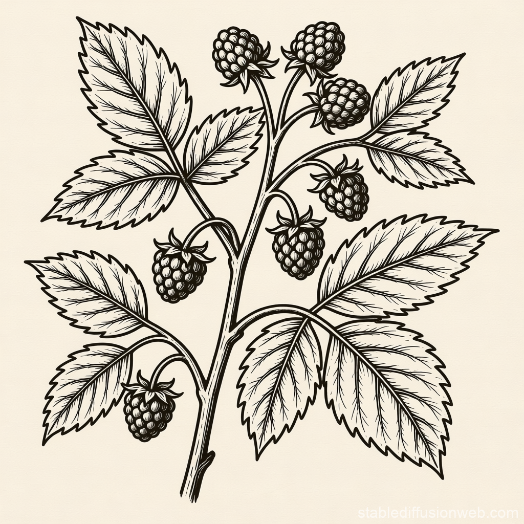 Blackberry Plant Botanical Illustration