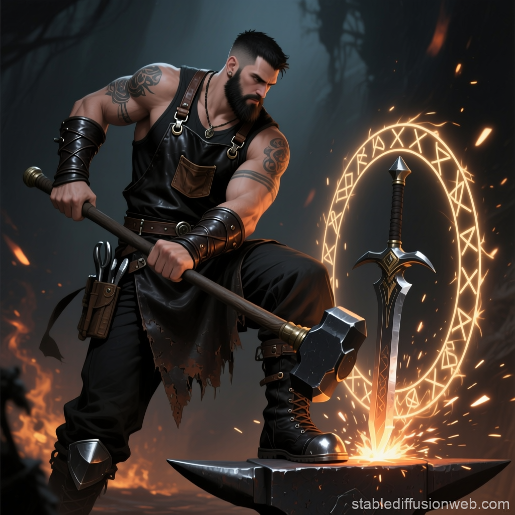 Blacksmith Mage Forging Magical Sword