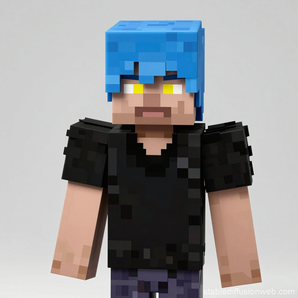 Blocky Anime Character with Blue Hair and Yellow Eyes