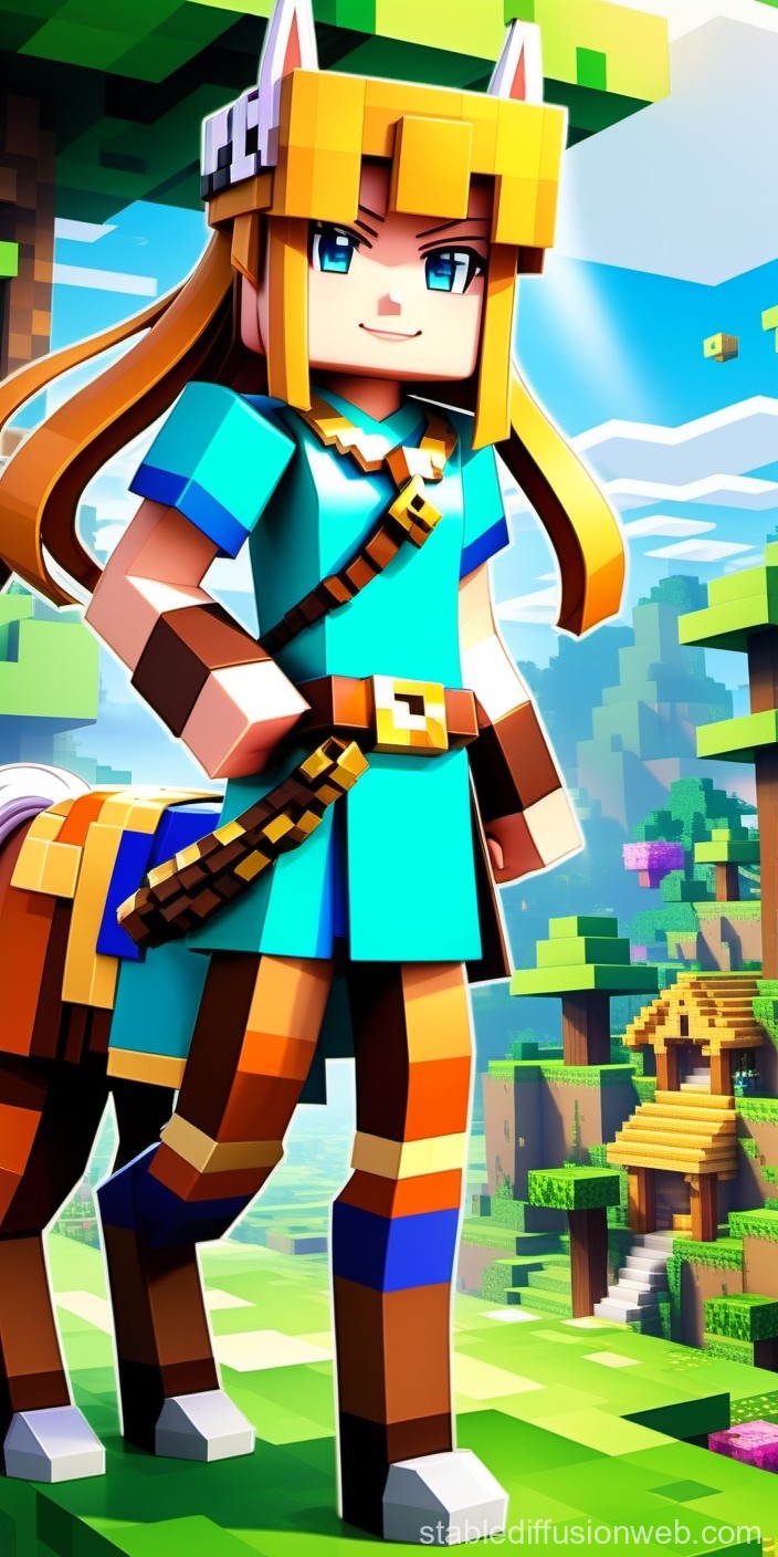 Blocky Centaur Character in Vibrant Minecraft-Style Landscape