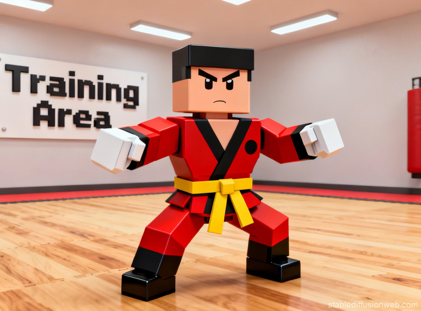 Blocky Martial Artist in Training Area