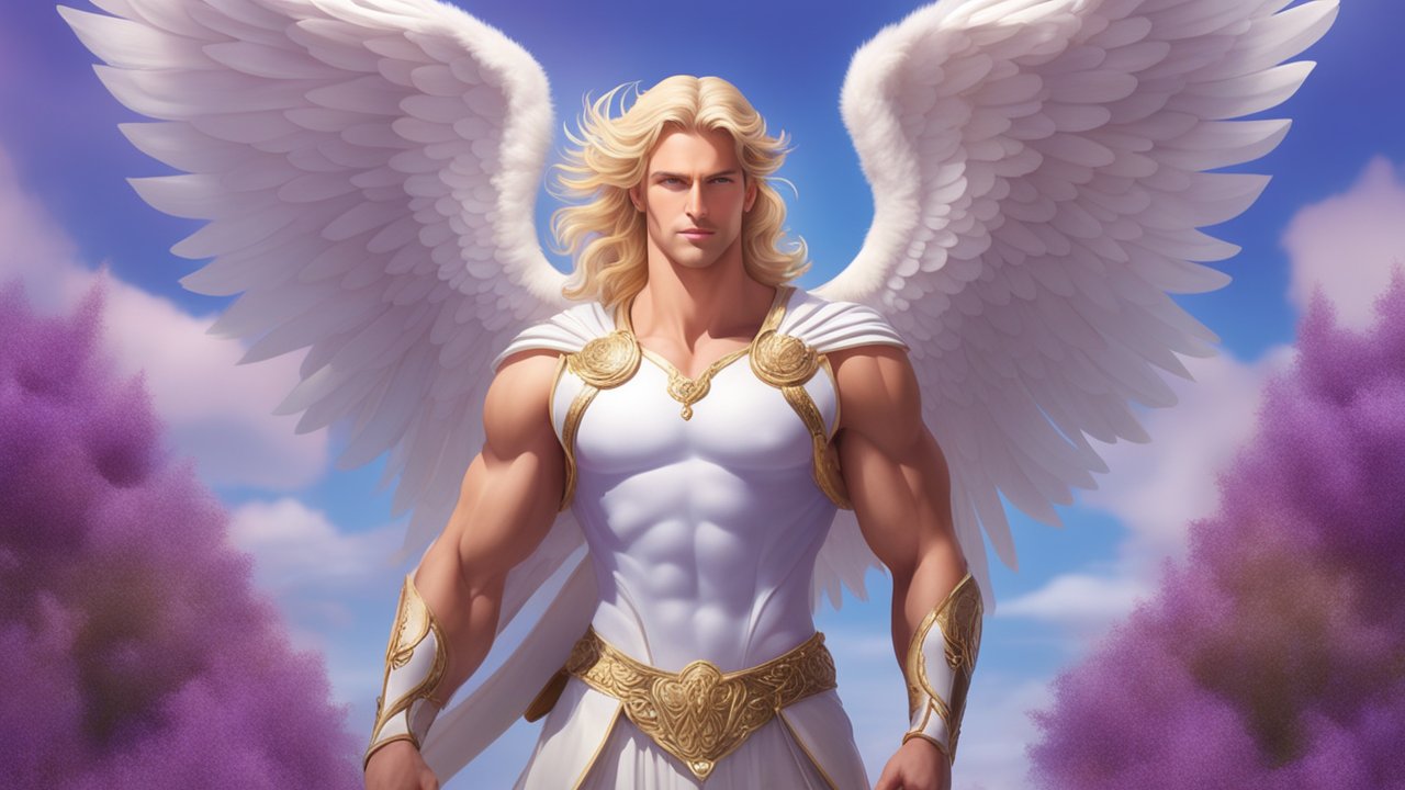 Blond Guardian Angel with Majestic White Wings