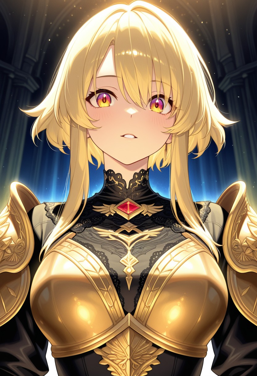 Blonde Female Knight in Ornate Golden Armor