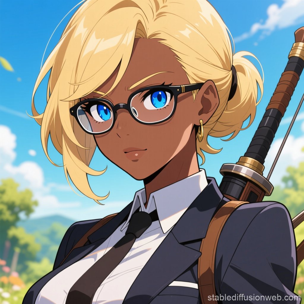 Blonde Hunter with Glasses and Sword in Anime Style
