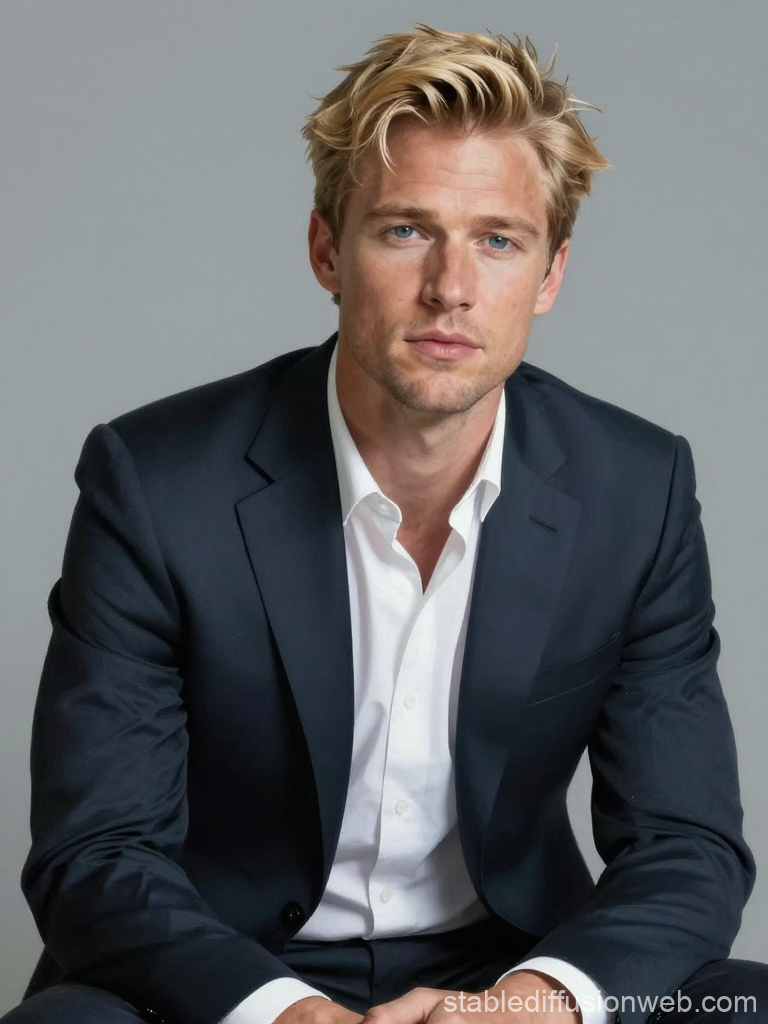 Blonde Man in Navy Suit Portrait