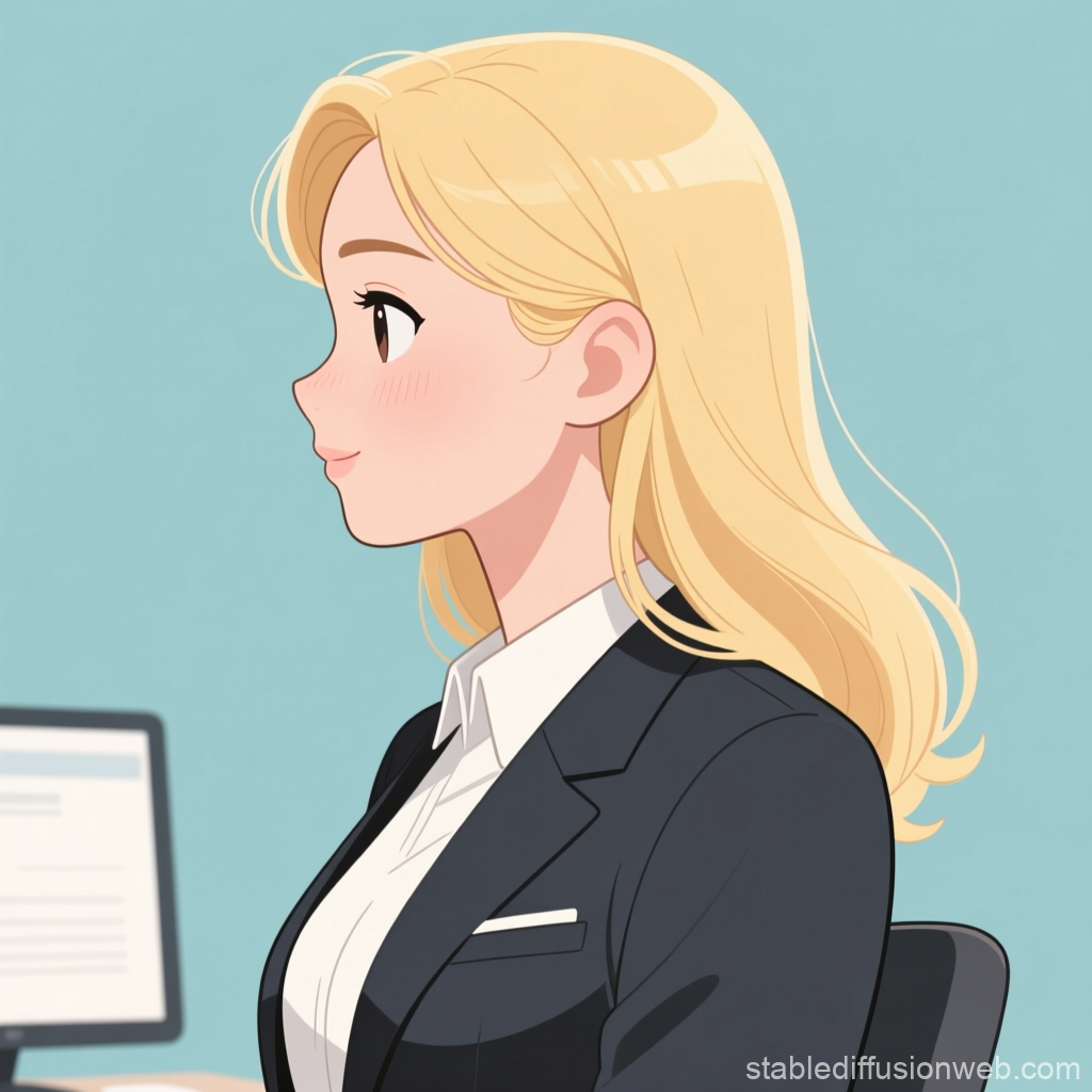 Blonde Woman in Business Suit Anime Style