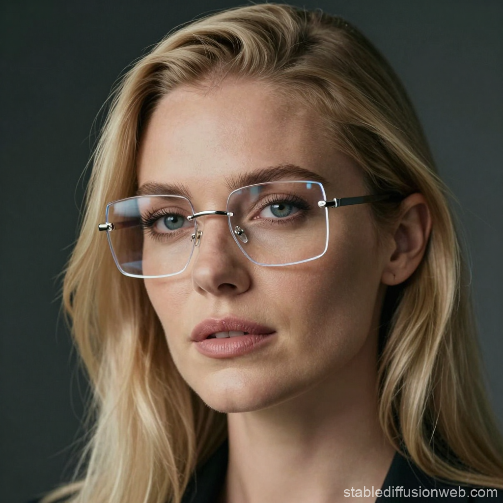 Blonde Woman Wearing Rimless Glasses Portrait