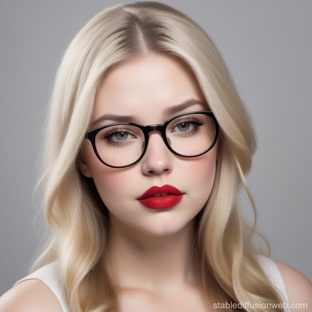 Blonde Woman with Glasses and Red Lipstick