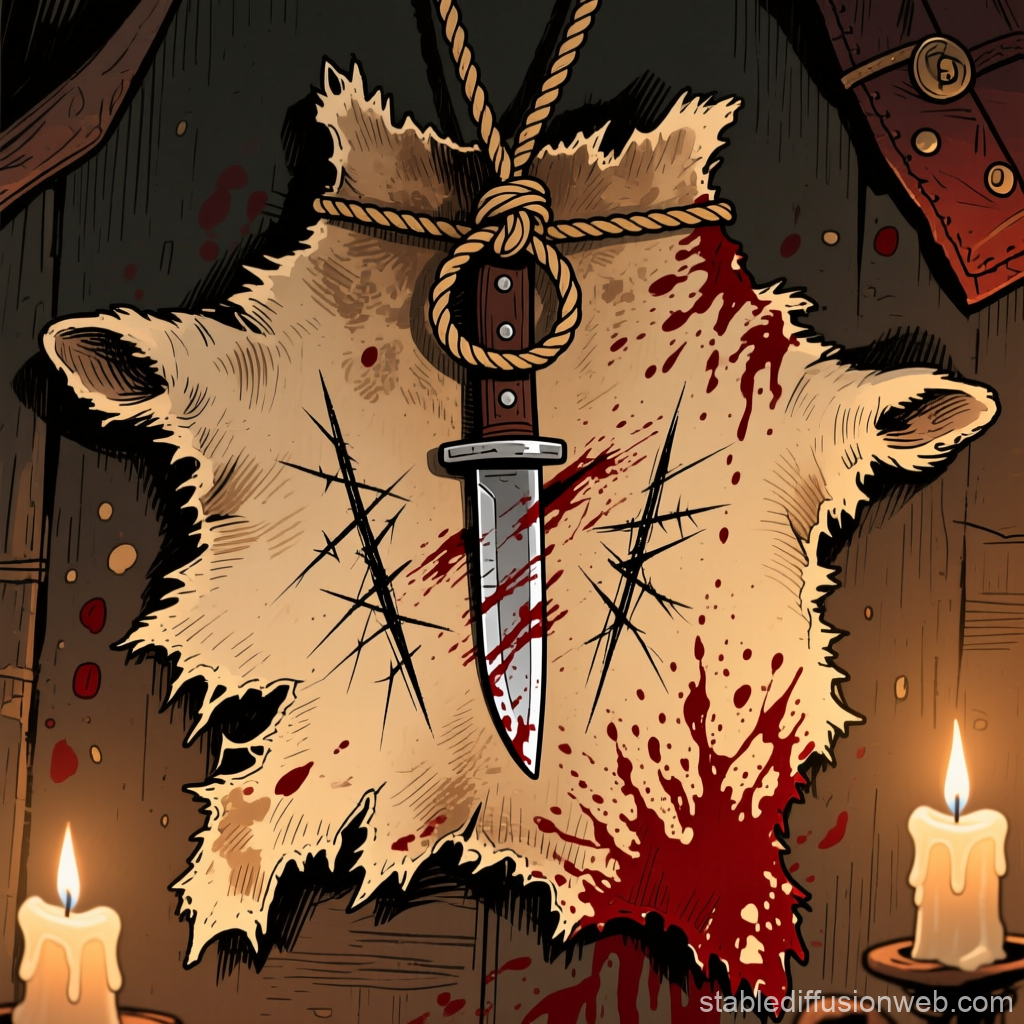 Bloodied Knife on Raw Hide with Candles