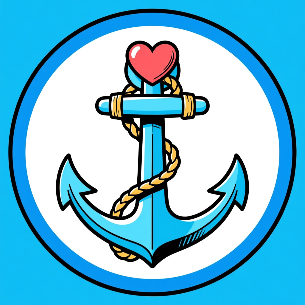 Blue Anchor with Heart and Rope Illustration