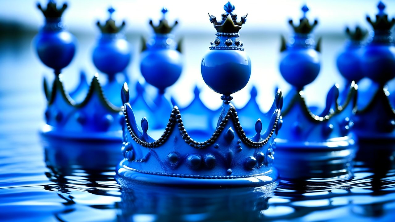 Blue Crowns Floating on Water Surface