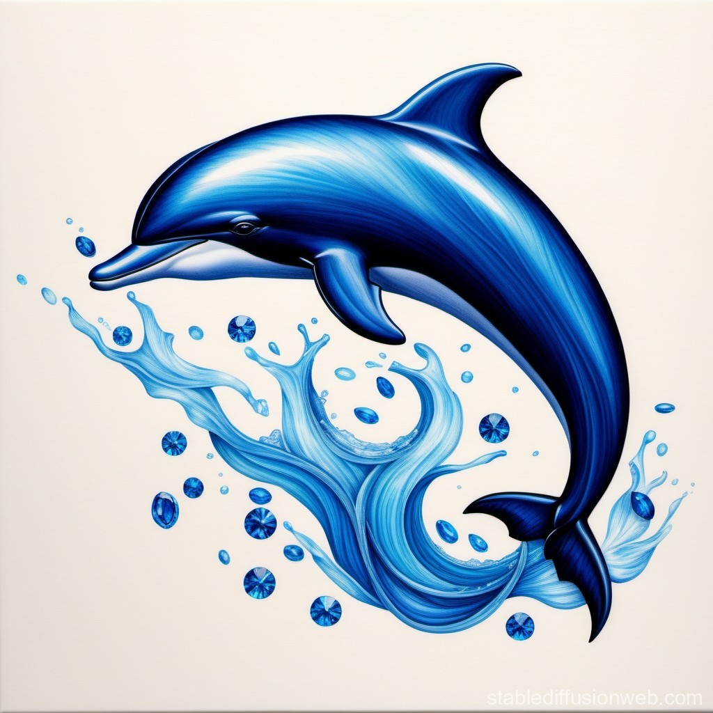 Blue Dolphin with Water Splash and Gems Illustration