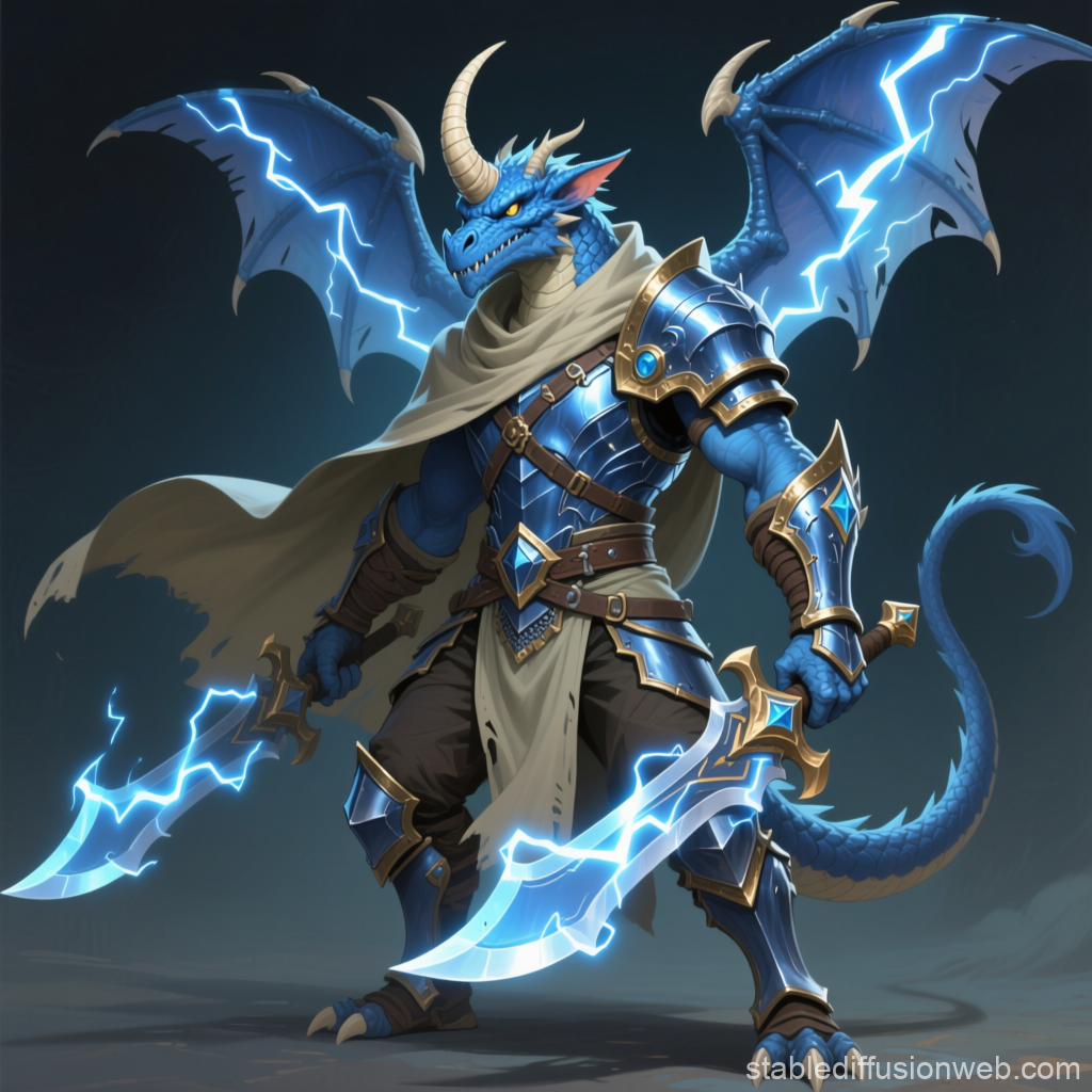 Blue Dragonborn Rogue with Lightning Blades