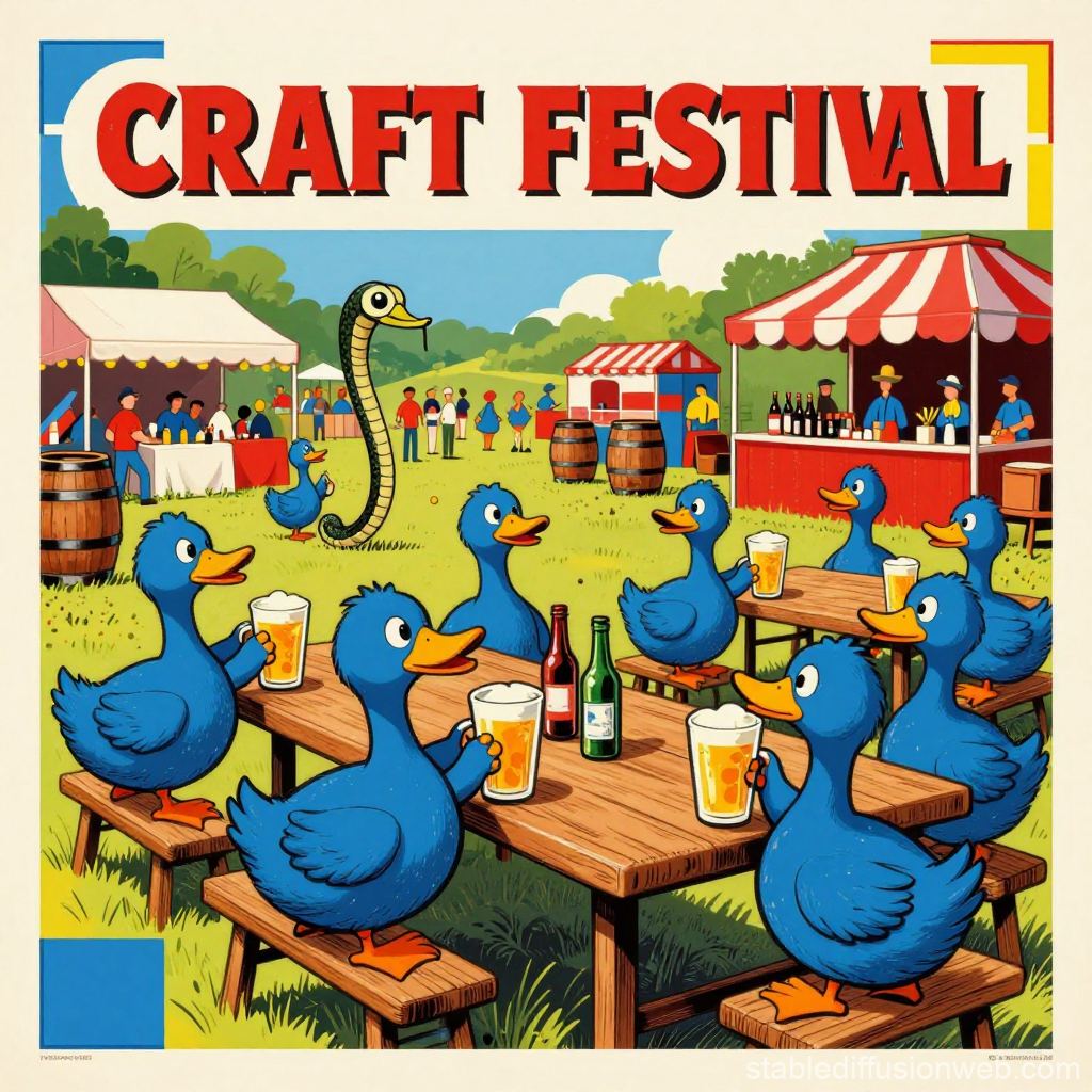 Blue Ducks Enjoying Craft Festival Outdoors