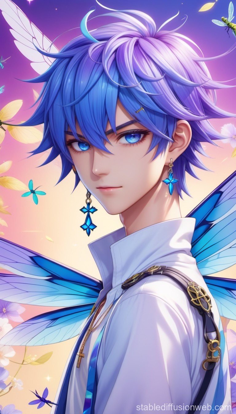 Blue-Haired Fairy with Butterfly Wings in Anime Style