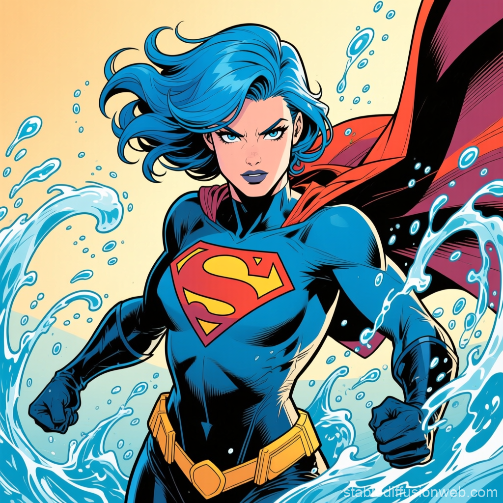 Blue-Haired Superheroine Controlling Water