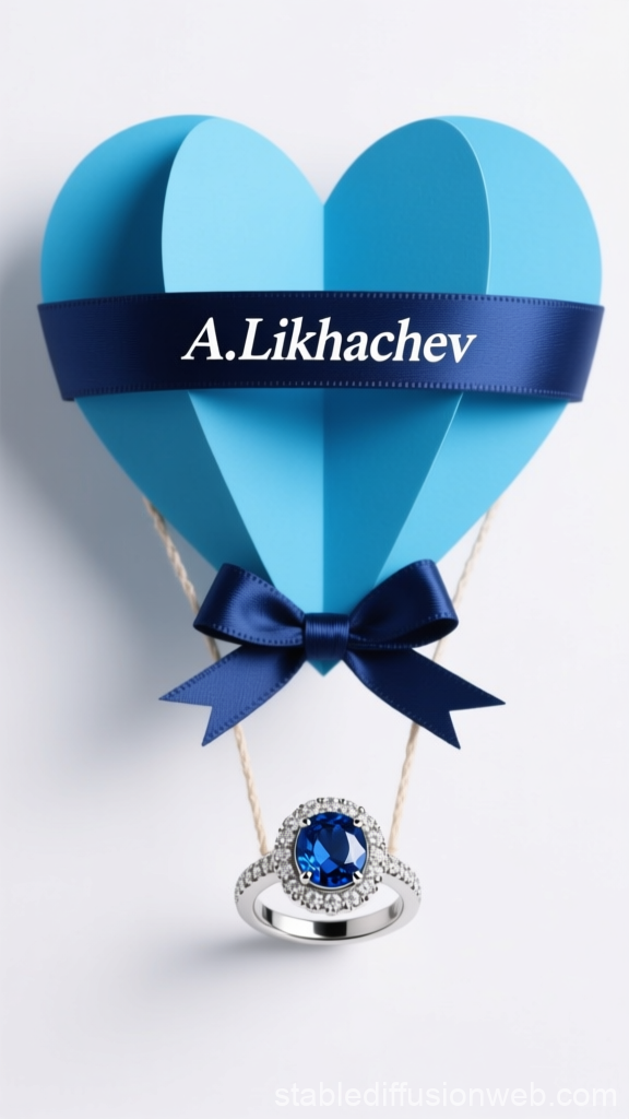 Blue Heart Balloon with Sapphire Ring and Ribbon