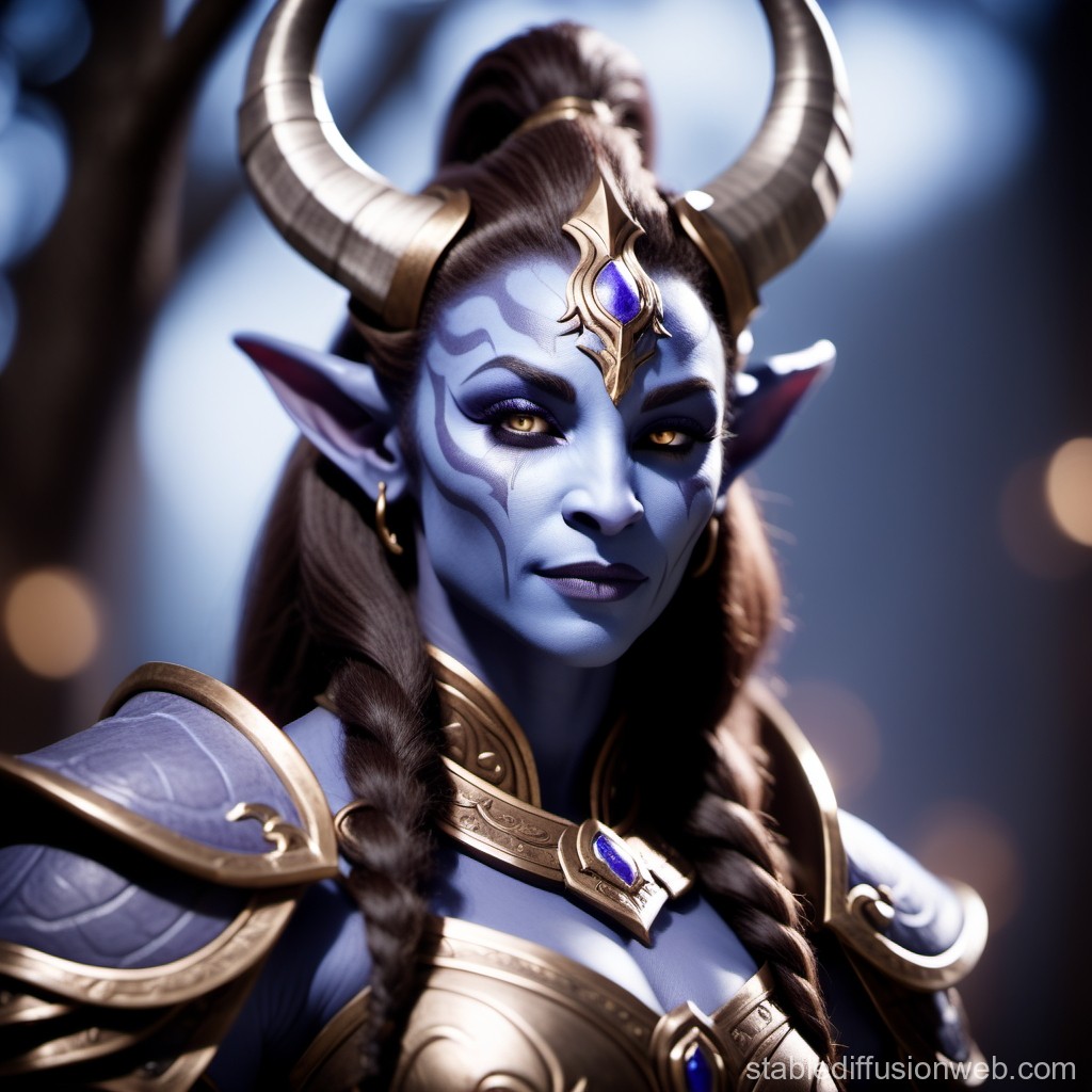 Blue Horned Fantasy Warrior Woman Portrait