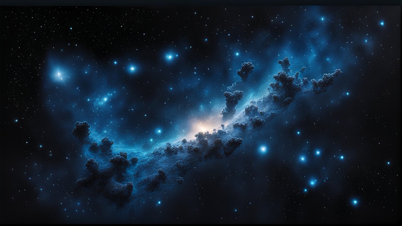 Blue Nebula with Star Clusters in Deep Space