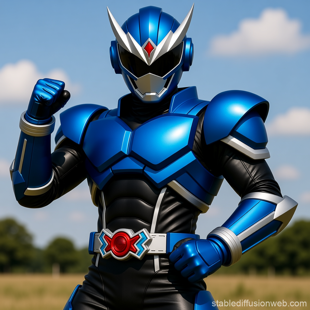 Blue Ninja Sentai Hero in Dynamic Pose