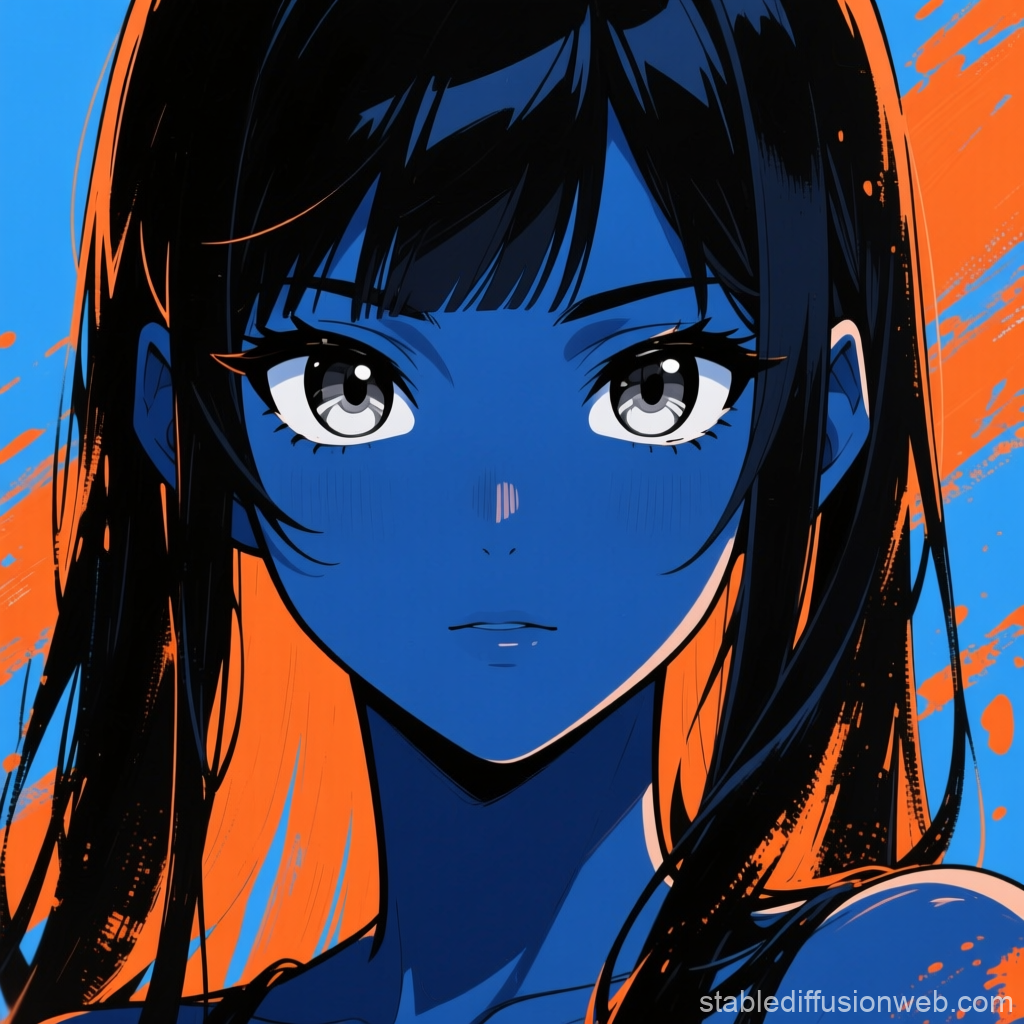 Blue-Skinned Anime Girl with Intense Gaze