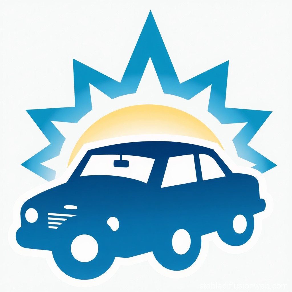 Blue Vintage Car with Sunburst Background Icon