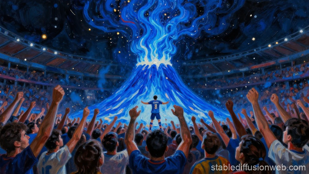 Blue Volcano Eruption Celebrated by Soccer Fans