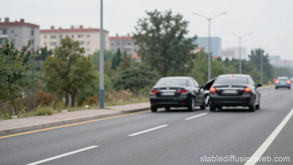 Blurred Image of a Road Accident with Two Cars