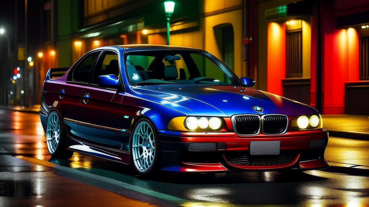BMW E46 M3 in Vibrant Night Street Scene