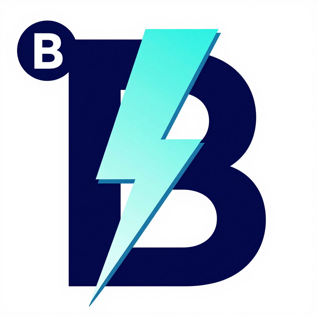 Bold Blue Letter B with Cyan Lightning Bolt Logo