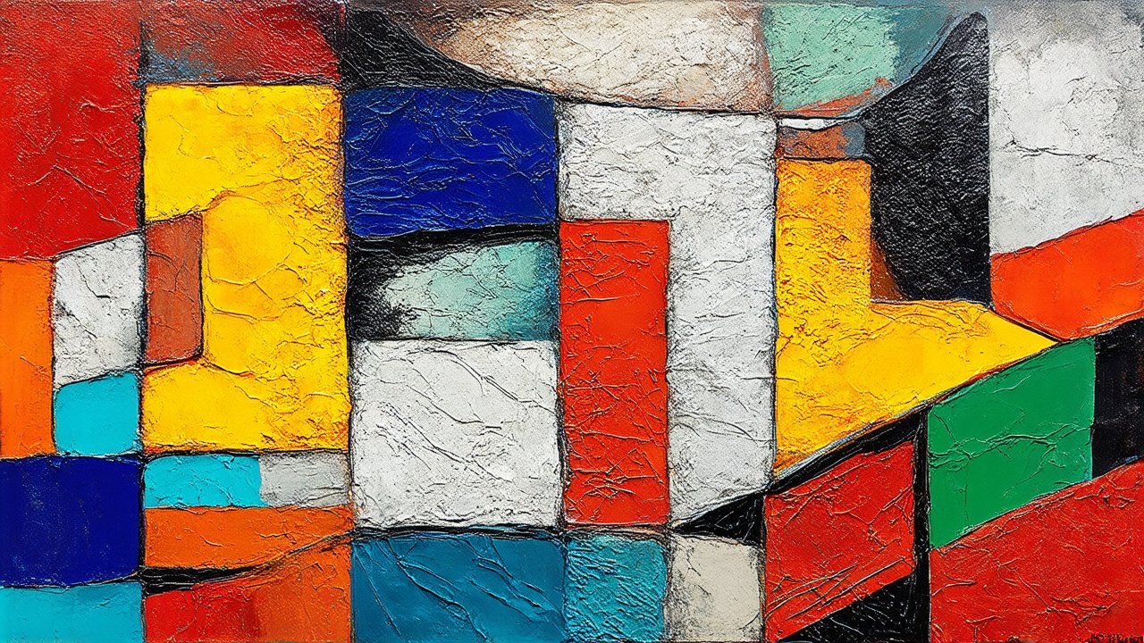 Bold Geometric Concrete Art with Vibrant Colors