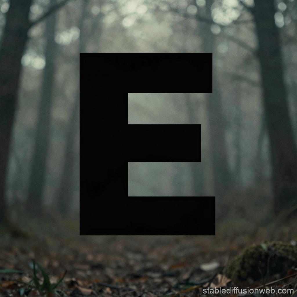Bold Letter E Overlay on Misty Forest Path