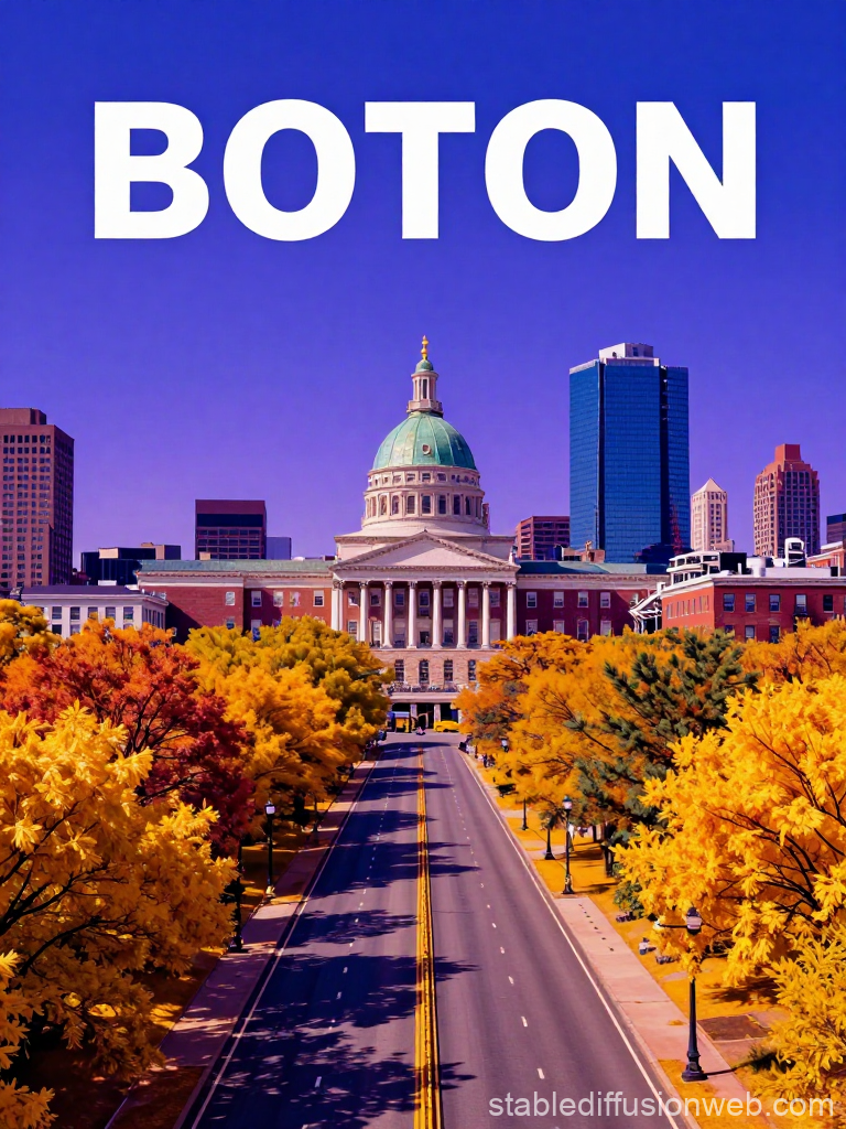 Boston Cityscape with Autumn Foliage