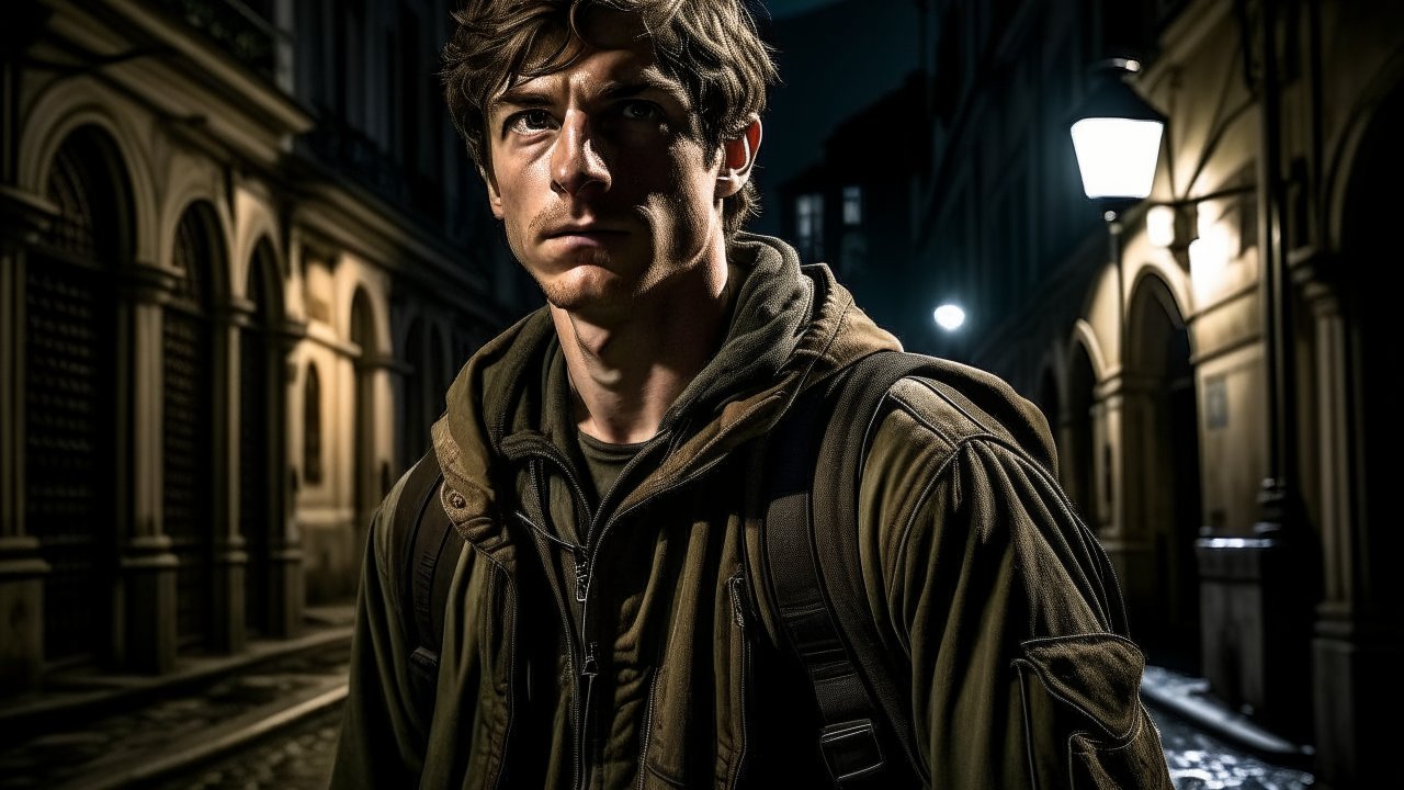 Brave Young Man in Urban Night Setting