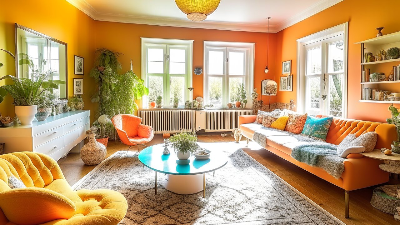 Bright and Cozy Orange Living Room Interior