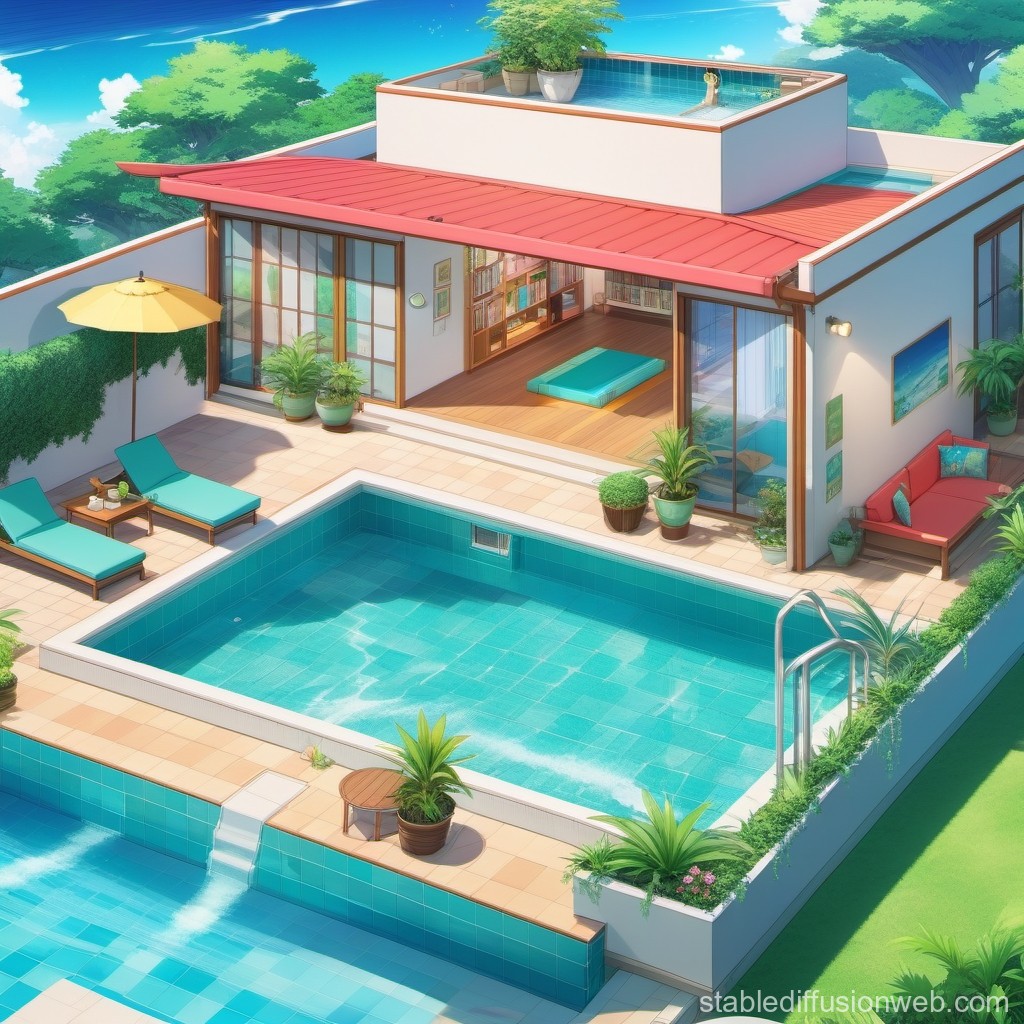 Bright Anime Style Modern Poolside House