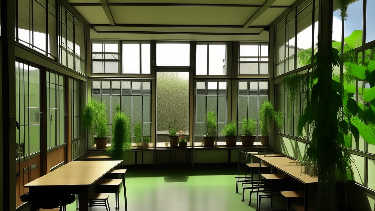 Bright Biology Classroom with Abundant Green Plants