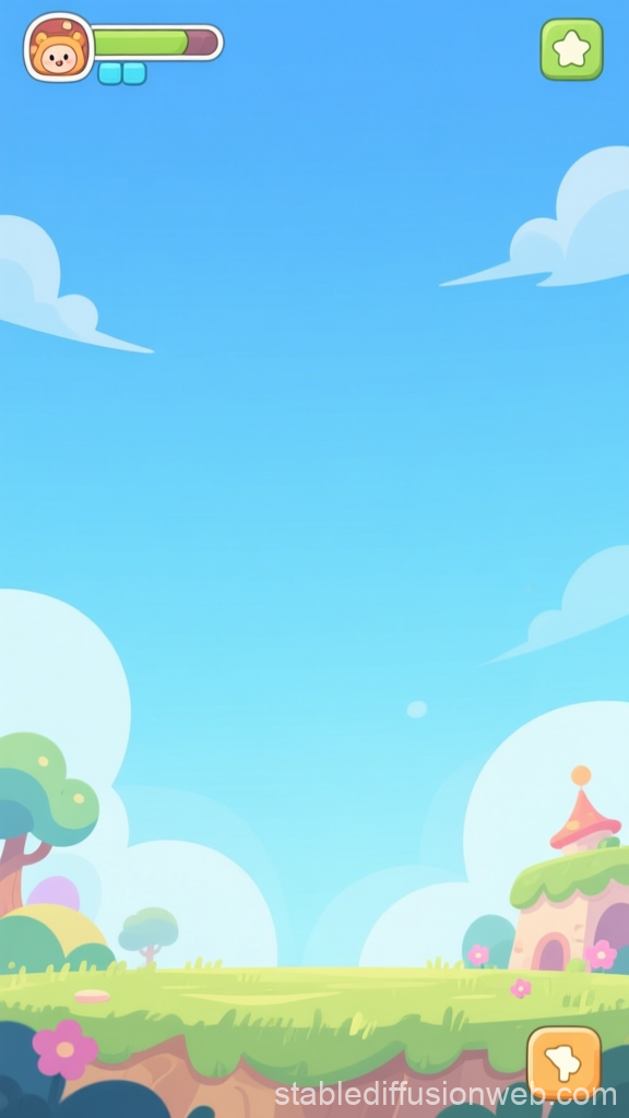 Bright Cartoon Game Sky Background with Cute Landscape