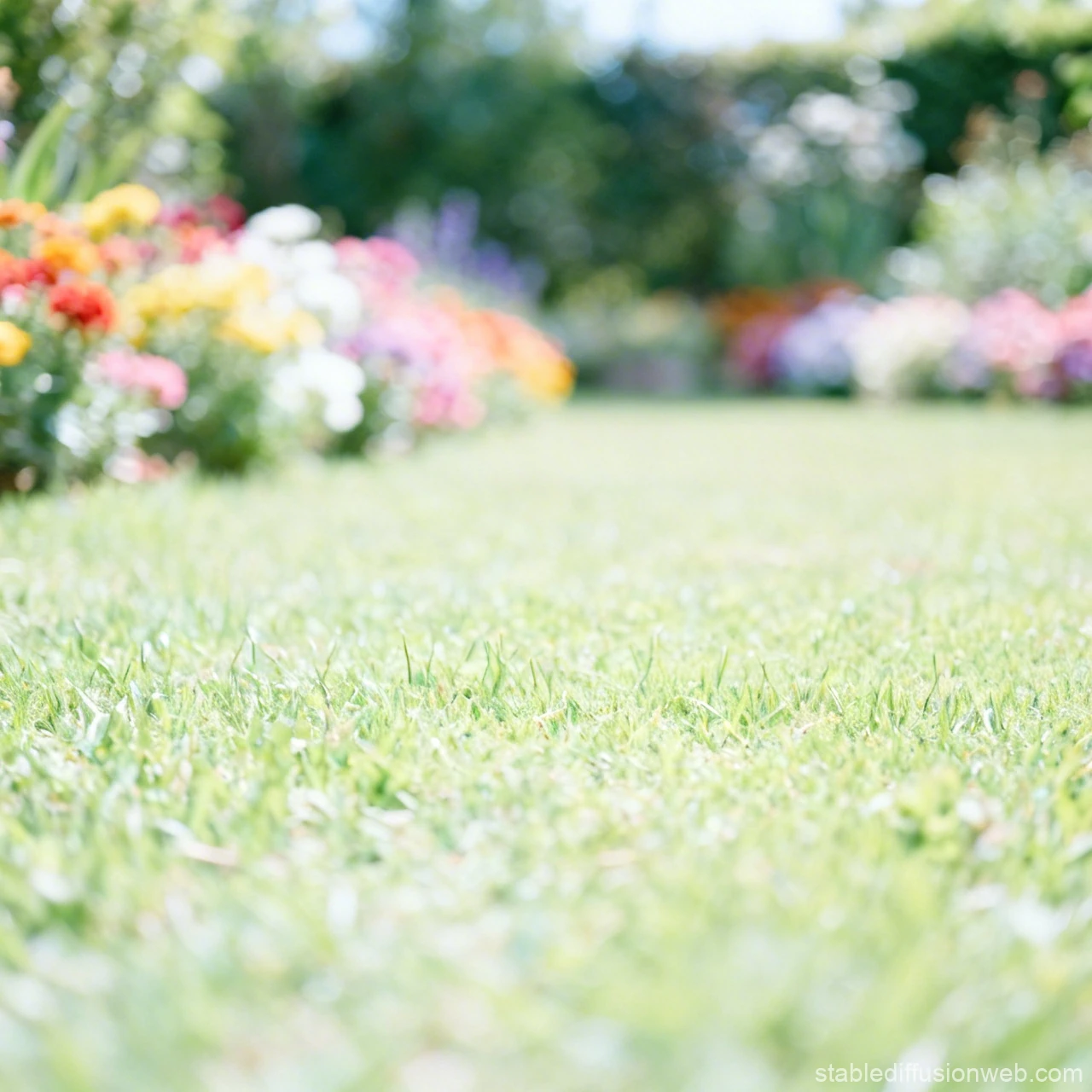 Bright Colorful Garden with Soft Focus Grass