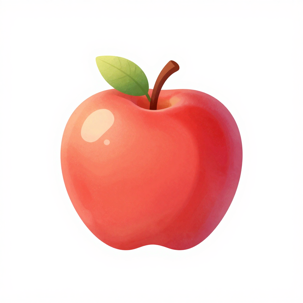 Bright Red Apple with Leaf Illustration