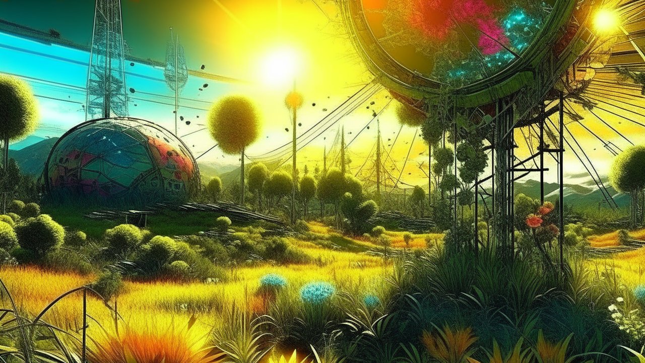 Bright Solarpunk Landscape with Futuristic Nature Elements