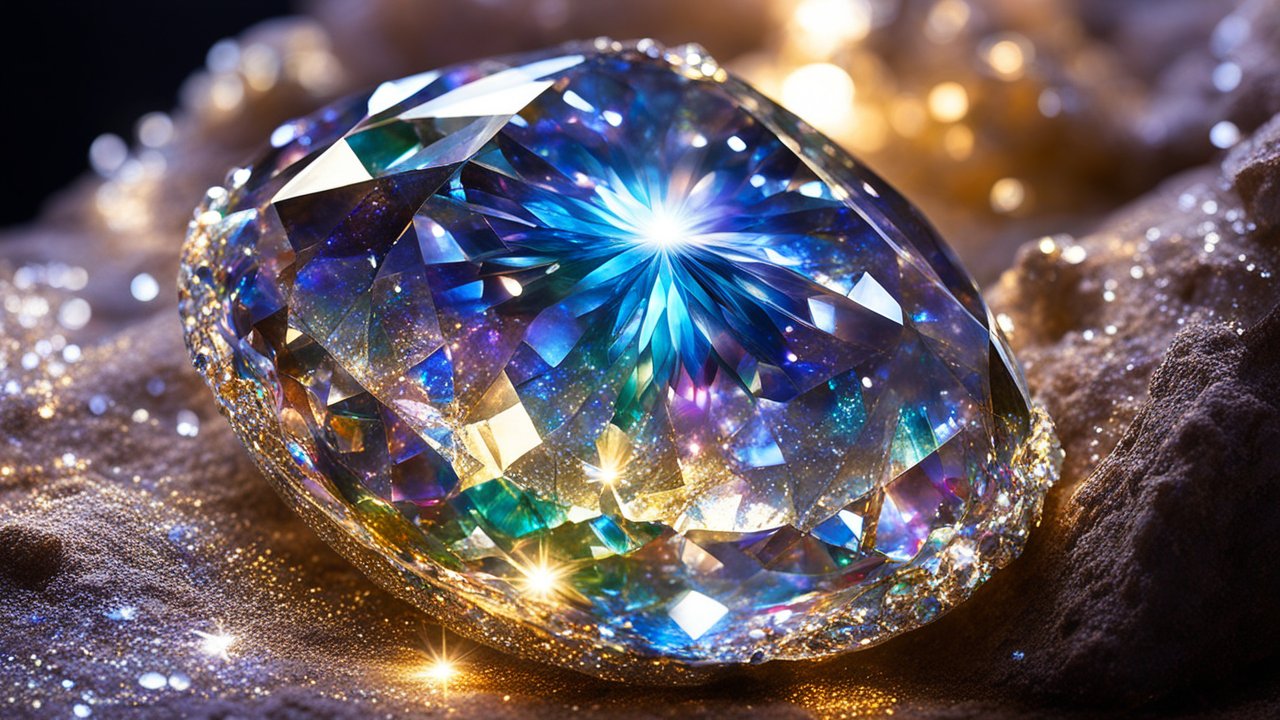 Brilliant Multicolored Gemstone Close-Up Under Clear Light