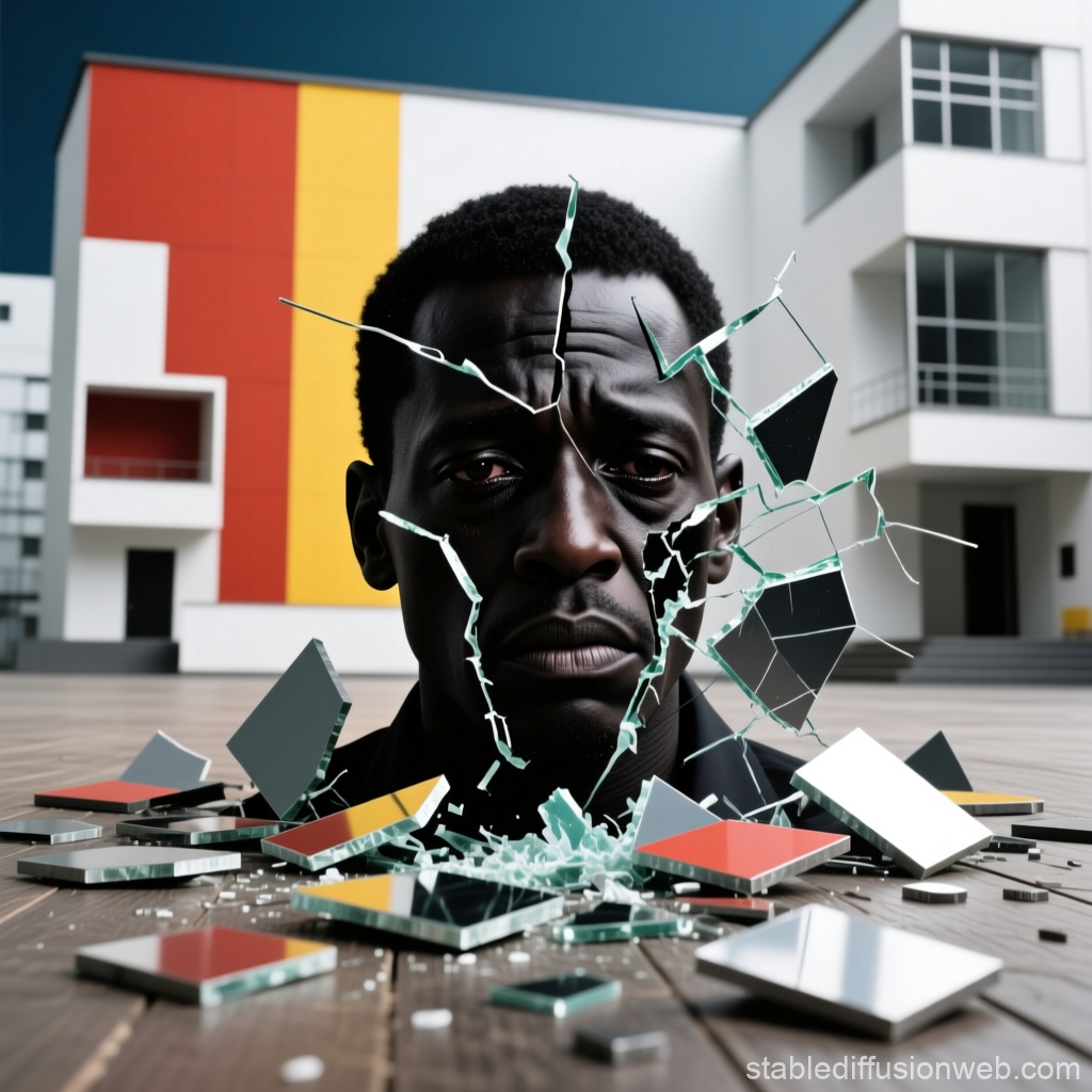 Broken Reflection of a Man's Face in Shattered Glass